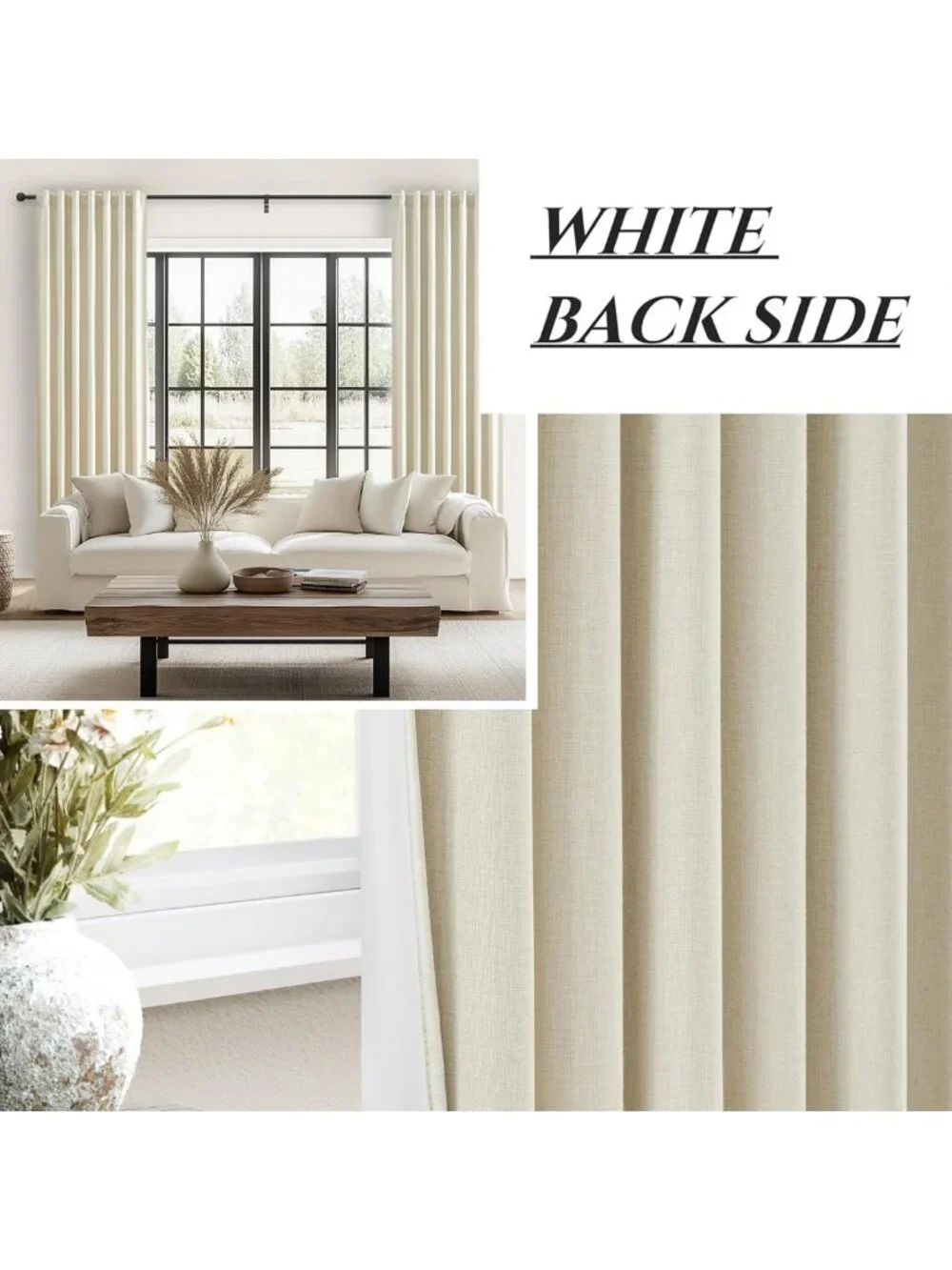 Cozy Cream Thick Linen Blackout Curtains 84